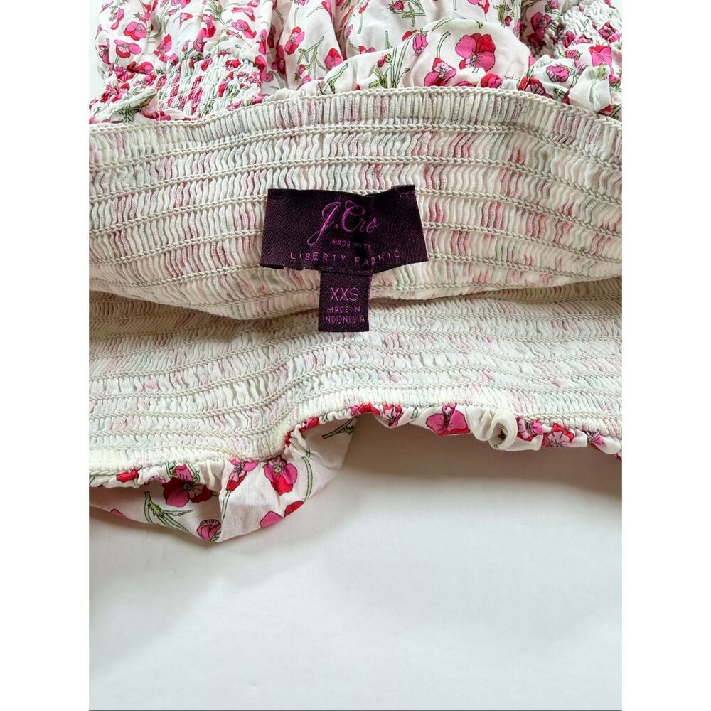 J.Crew Liberty Fabric Floral Smocked Ruffle Top XXS White Pink Cotton Preppy EUC - Picture 3 of 8